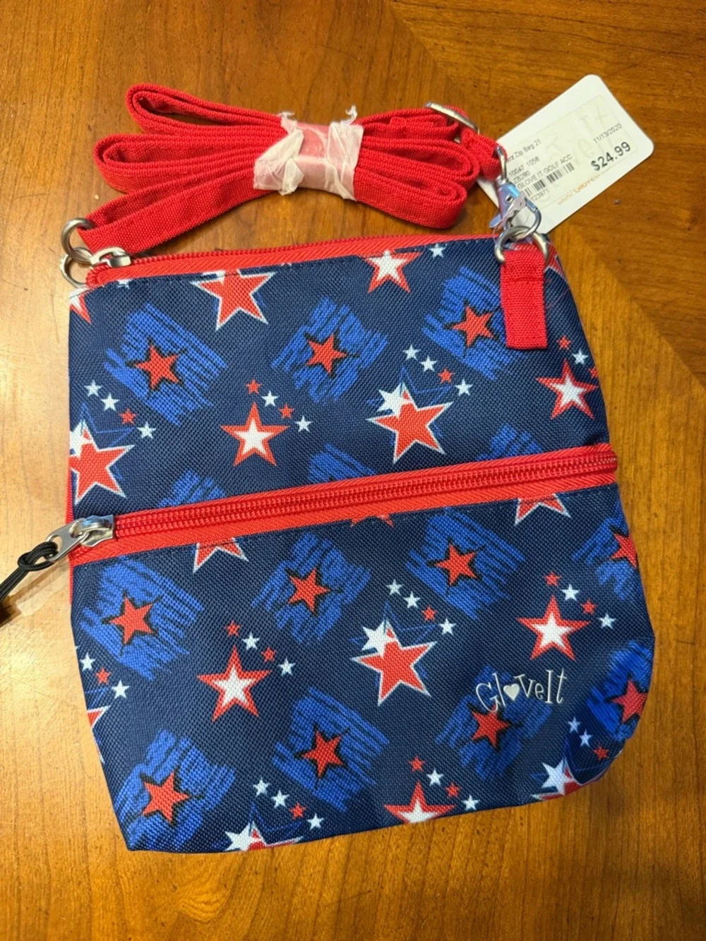 NWT Glove It Stars Zip Bag - Navy & Red Star Crossbody Bag - Picture 1 of 4